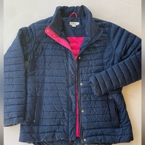 Vineyard Vines down jacket, size XL, navy w/bright pink lining